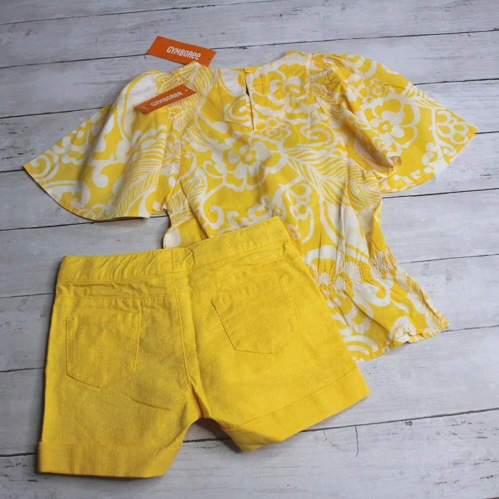 Gymboree Vintage Girl's Top Shorts Ring Size 4 Yellow Geo Collection Lot